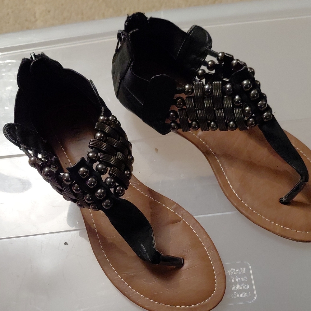 Bumper Black and Silver Beaded Sandals